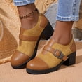 thumbnail image 5 of Womens Brown Chunky Heel Mary Jane Shoes - 3 Inch Block Heel Comfort Pumps, Round Toe Buckle Strap, Retro Faux Suede & Patent Vegan Faux Leather,Size 7.5, 5 of 9