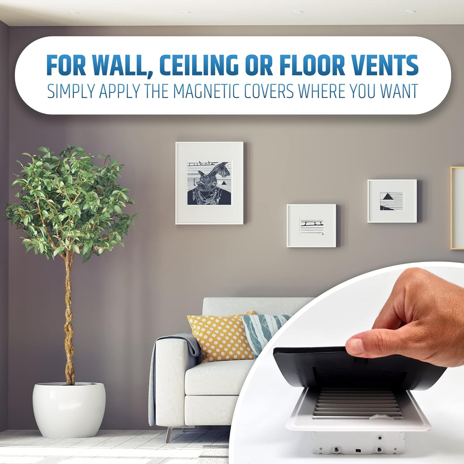 HMMAGNETS Powerful Magnetic Vent Covers (3-Pack), for Sealing Floor/Wall/Ceiling Registers of Width 5.25" to 6", Length 11.25" to 12" , White