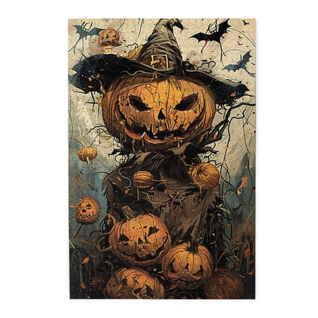 1000 pcs Fun Pumpkin Scarecrow jigsaw puzzles 1000 pieces Stress relieving pleasure Unique and Beautiful Design Creative Activity Hobbies for Adults Holiday Gifts Chic Pumpkin Scarecrow Wooden Puzzle