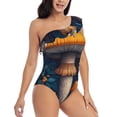 thumbnail image 3 of Sikiie Vintage Blue Leaf Mushroom Print Women One Piece Swimsuits Tummy Control One Shoulder Bathing Suits Ruffle Swimwear, From S to XXL-Medium, 3 of 6