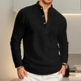 thumbnail image 2 of Mens Long Sleeve Polo Shirts Button Up Solid Color Casual Work Wear Polos Fall Winter Cotton Tops (Black, Size M), 2 of 8