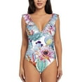 thumbnail image 2 of Yiaed Cactus Print Women's Ruffled One Piece Swimsuit V Neck Swimwear Slimming Monokini for Woman-Small, 2 of 8