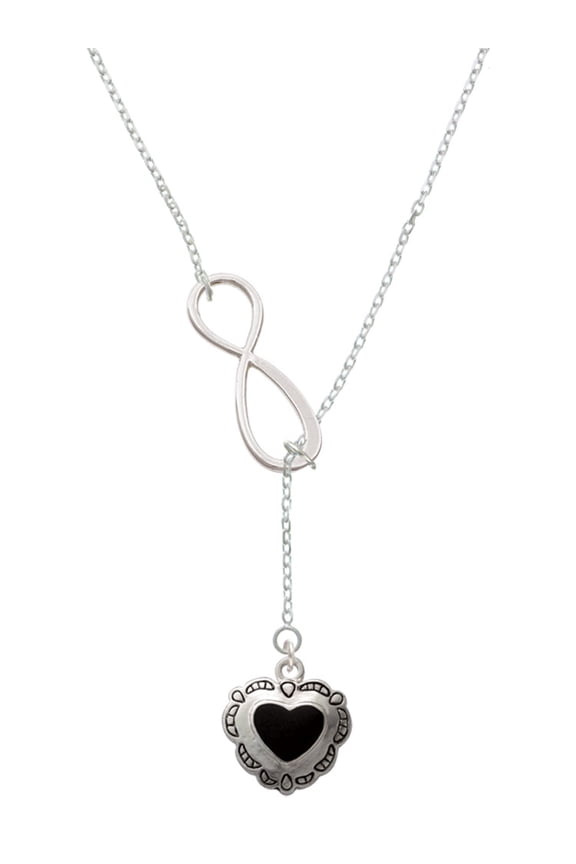 Silvertone Black Concho Heart Silver tone Elegant Infinity Lariat Necklace