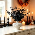 thumbnail image 2 of Black Artificial Eucalyptus Leaf Bunch, 4 Fork Soft Matte Foliage for Halloween Gothic Party, Vase Filler, Table Centerpiece, Mantel Decor, 2 of 6
