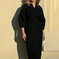 thumbnail image 2 of MORTTIC Women's Classic Winter Long Coat with Wide Lapel Double-Breasted Belted Trench Coat Casual Overcoat Black，XL, 2 of 5