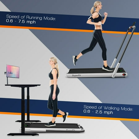 Costway - Up To 7.5MPH 2.25HP 2-in-1 Folding Under Desk Treadmill W/Speaker Controller APP, Single Display Screen - Silver