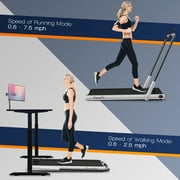 Costway Up To 7.5MPH 2.25HP 2-in-1 Folding Under Desk Treadmill W/Speaker Controller APP, Single Display Screen Silver