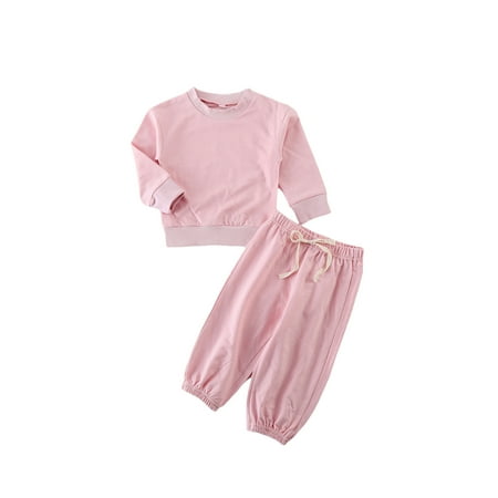 

Inevnen Toddler Baby Girl Boy Solid Color 2PCS Sweatshirt Crewneck Pullover Tops and Pants Clothes