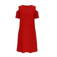 thumbnail image 5 of FSYBOA Girls Summer Dresses, Crew Neck Casual Short Sleeve Cold Shoulder Kids Dresses with Pockets Red Size 11-12 T, 5 of 6