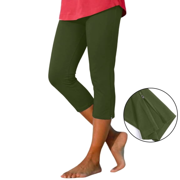HNMKIU Plus Size Women's Casual Fashion Zipper Yoga Cropped Pants Sporty Comfy Pants Women for Everyday Wear 02_Army Green,L
