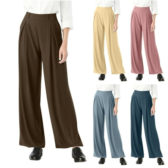 aidice Business Casual Pants for Women Plus Size Wide Leg High Waisted Workwear Office Ladies Dress Pants with Pockets