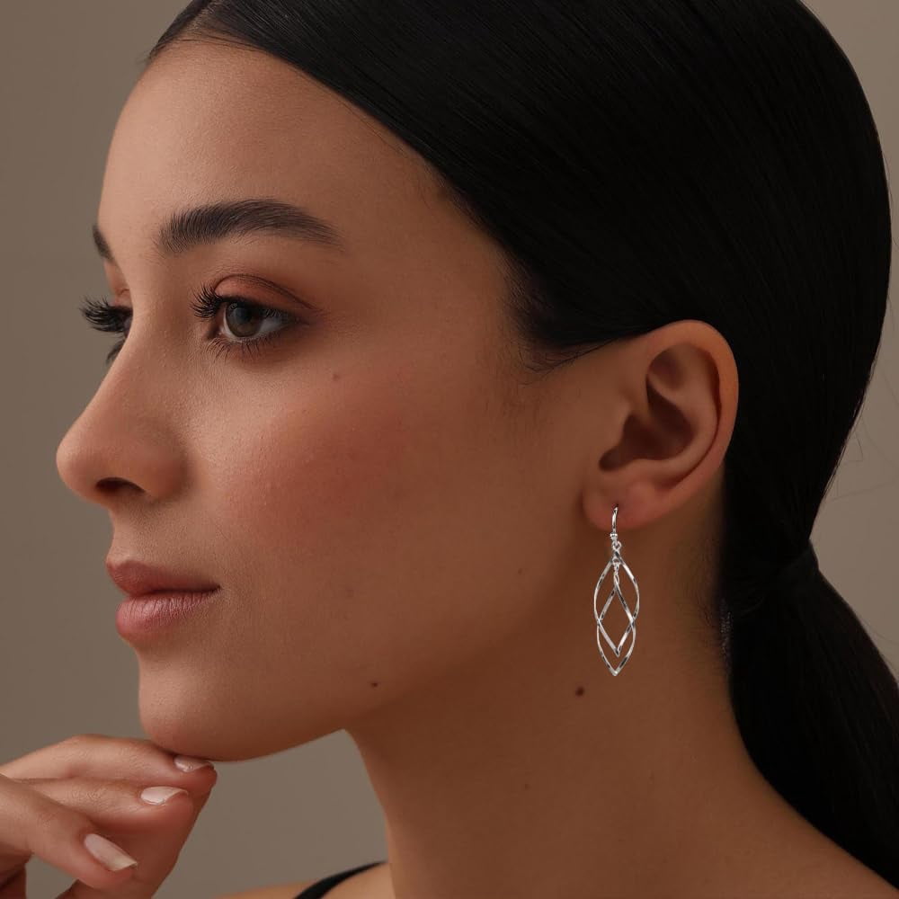 LeCalla 925 Sterling Silver Drop Earring for Women French Wire Linear Drop Dangle Earrings 40MM