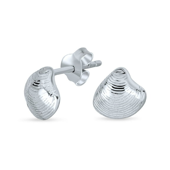 Bling Jewelry Womens Hawaiian Seaside Stud Earrings: Clam Seashell - Sterling Silver Tropical Vibes