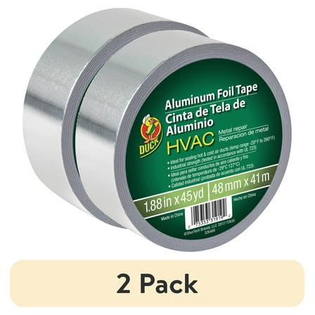 (2 pack) Duck Brand HVAC Metal Repair Aluminum Foil Tape, 1.88 in. x 45 yd., Silver