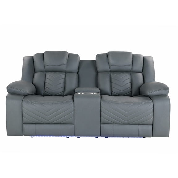 JERFIT Power Reclining Loveseat Sofa with Storage Console, Cup Holders, LED Lights and USB Charger for Living Room, Gray Fabric