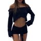 thumbnail image 1 of VISgogo, conjunto de 2 piezas de punto a la moda para mujer, Tops cortos con hombros descubiertos de Color sólido/rayas + conjunto de pantalones cortos con cintura elástica para mujer, S/M/L VISgogo  moda, 1 of 4
