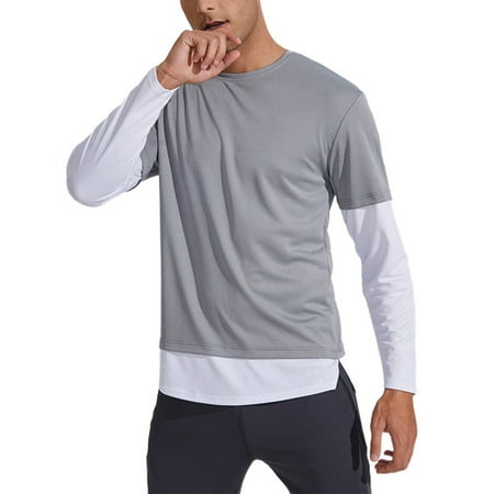 MAWCLOS Men's Winter Gear Running T-Shirt Crew Neck Baselayer Tops Long  Sleeve Compression T Shirts Breathable Fall Stitching Workout Gray XL 
