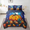 thumbnail image 2 of jejeloiu Orange Halloween Pumpkin Autumn Maple Galaxy Starry Sky Queen Comforter Sheet Set, Reversible Lightweight Children Bedding, 7pcs, 2 of 8