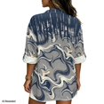 thumbnail image 2 of FKELYI Curvy Blue Print Faux Linen Shirts Women's Roll Up Sleeve Blouse Soft Beach Vacation Outfits Loose Fit V-Neck Summer Top Shirts for Ladies, M, 2 of 5