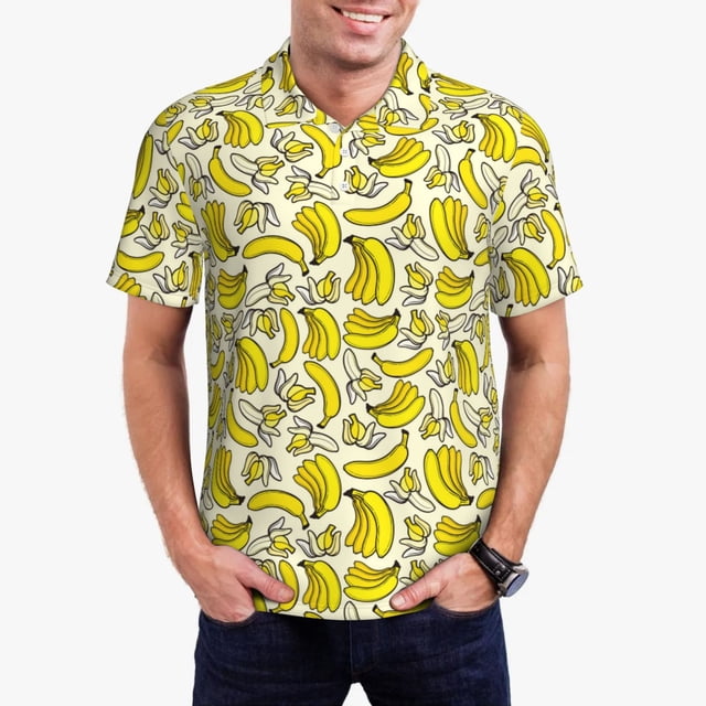Balery Banana Camisa Polo de Hombre con Estampado, de Manga Corta y Tejido Medio, Camisa Tipo Golf Polo-X-Large