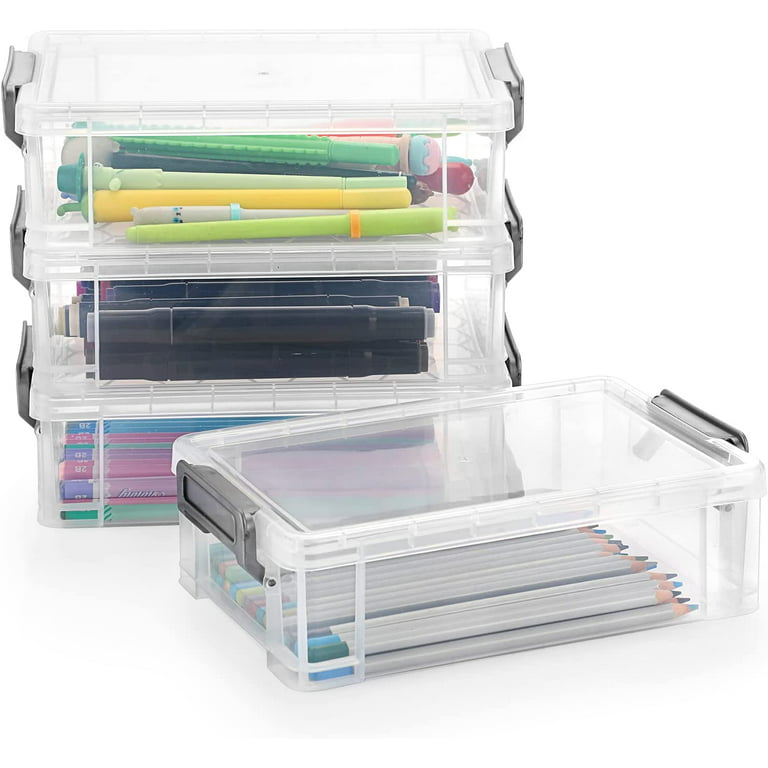  BTSKY 4 Pack Extra Large Capacity Plastic Pencil Box Stackable  Translucent Clear Pencil Box Office Supplies Storage Organizer Box for Gel  Pens Erasers Tape Pens Pencils Markers etc(Blue) : Office Products
