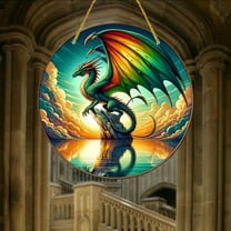 HomeKingdee Stained Glass Window Hangings, Dragon Sun Catcher Stained Glass, Sun Catcher Garden Hangings Ornaments Halloween Fall Christmas Decor for Home