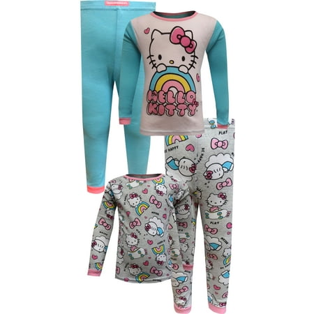 Hello Kitty Girls' Hello Kitty Pink Cotton Toddler 4 Piece Pajama Set