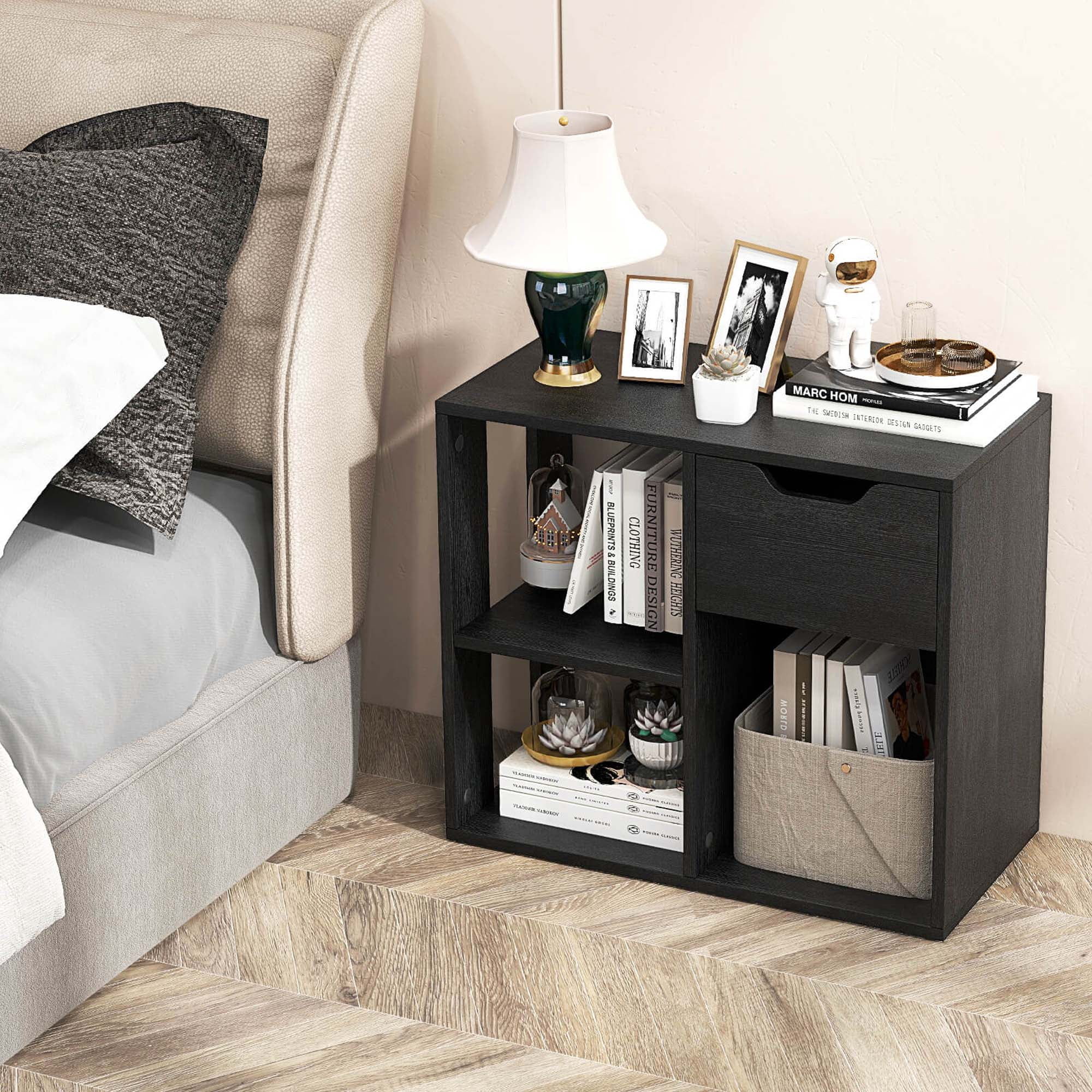 Costway 2 PCS 3-Cube Bookcase Organizer with 2-tier Wooden Storage Shelf & Pull-out Drawer