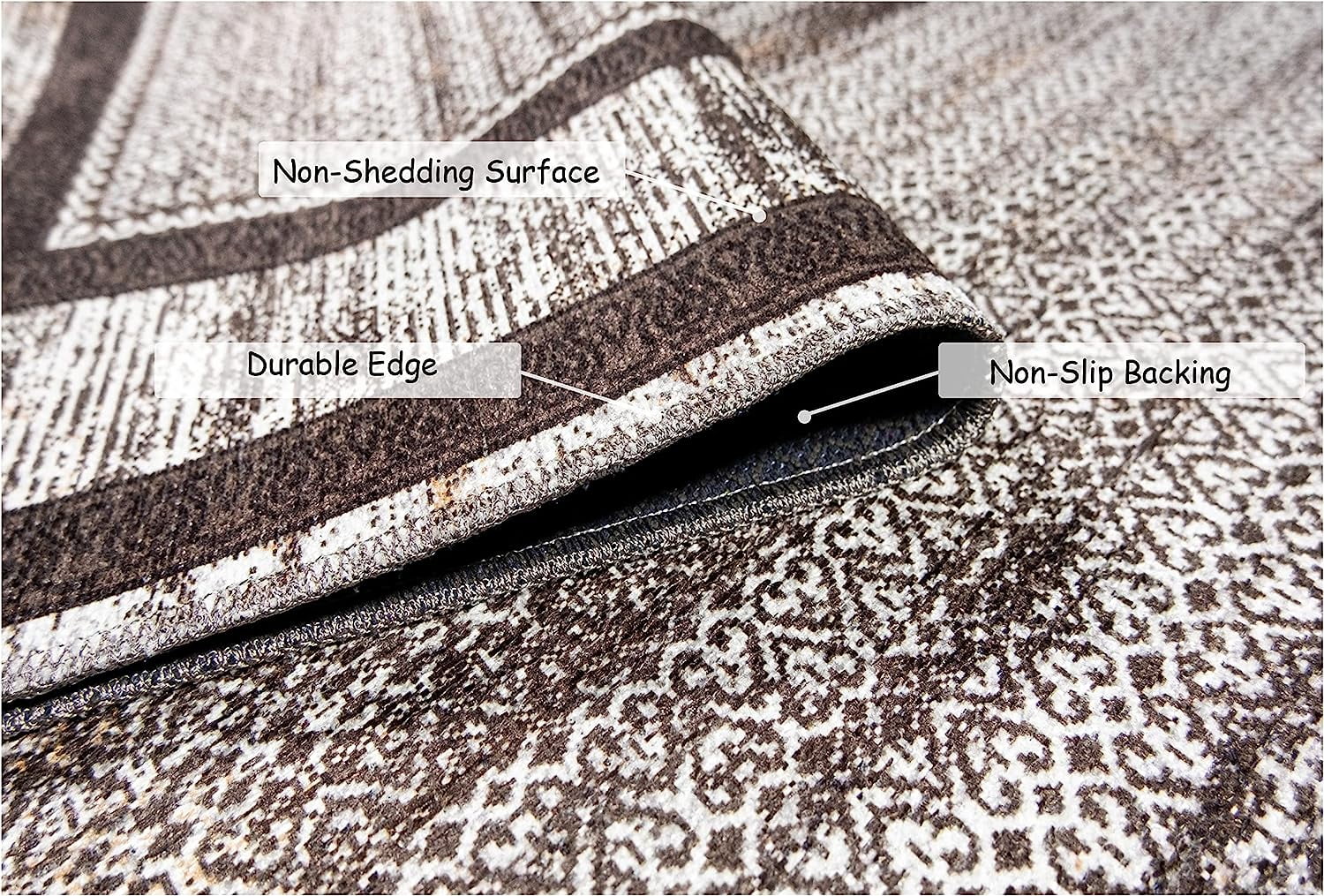 Gloria - Washable Area Rug Low Profile Bordered Washable Runners Anti Slip Backing Rugs for Living Room Light Weight Foldable Carpet
