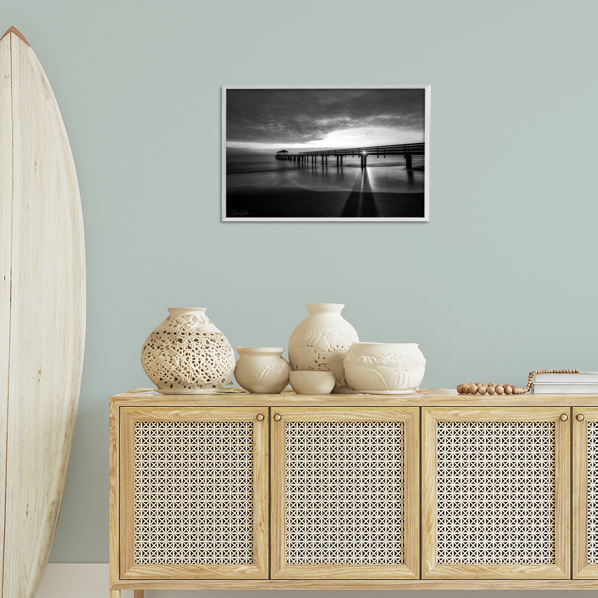 Stupell Industries Sun Shining Through Dock Landscape Photography White Framed Art Print Wall Art, 24 x 16