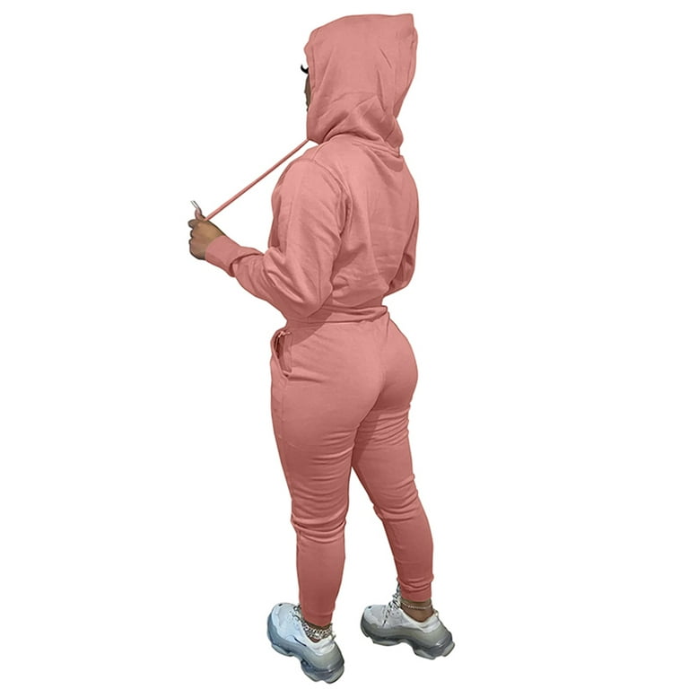 Frontwalk Women Sweatsuits Long Sleeve Two Piece Outfit Athletic Jogger  Hooded Sweatshirts And Pants Tracksuit Sets Pink L