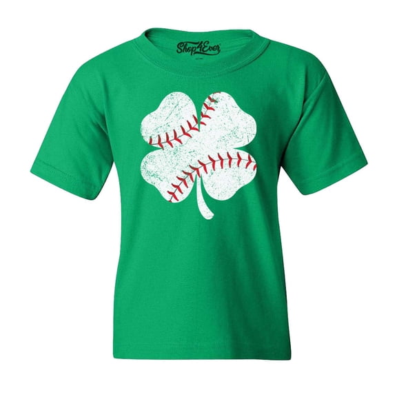 Shop4Ever Kids Baseball Shamrock Charm St. Patrick's Day Sports Graphic Child's Youth T-Shirt Large Irish Green