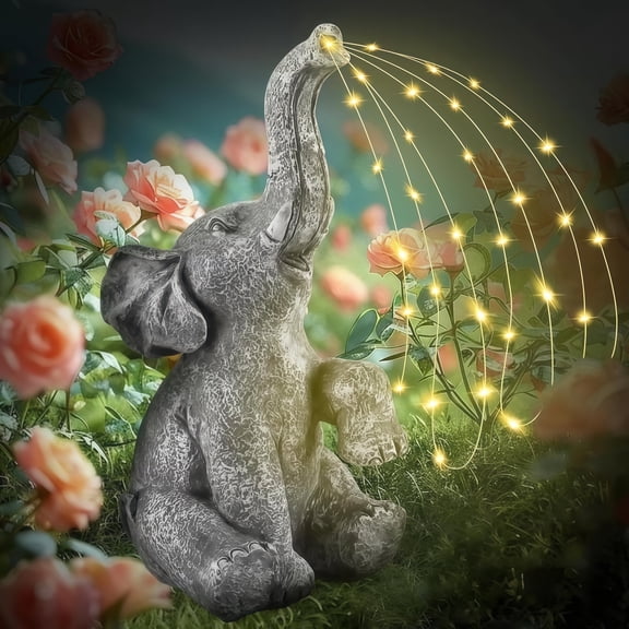 Lumiartisan Solar Garden Elephant Statue 11.02" H, Watering Decor with Constant LED Lights for Yard Patio