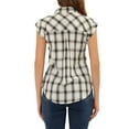 thumbnail image 3 of INSPIRE CHIC Chemise à Carreaux pour Femme à Col Pointu, Manches Courtes à Revers, Boutonnée, Blanche, TG, 3 of 5