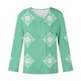 thumbnail image 3 of Uootdi Summer Tops for Women Asymmetrical Lapel V Neck 3/4 Sleeve Side Button Front Vintage Diamond Floral All Over Print Soft Knit Business Casual Tops for Women Straight Fit Office Womens Shirts, 3 of 5