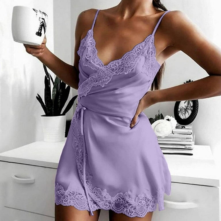 Women's Bandage Nighterdres Nightgown Lace Underwear Pure Color Strap Tie Sexy  Sleeping Clothes Sex Night Skirt 