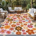 thumbnail image 2 of Bohemia Floral Outdoor Rug 5x7 Ft - Reversible Patio Rug Outdoor Camping Rugs, Vintage Orange Pink Flowers Boho Style Beige Indoor Outdoor Area Rugs, Non-Slip Outdoor Carpet Runner for Deck/Porch, 2 of 8