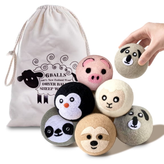 6-Pack XL Wool Dryer Balls 100% New Zealand Wool, Natural Fabric Softener, Reduces Static & Drying Time Reduces Wrinkles, Chemical Free for Sensitive Skin