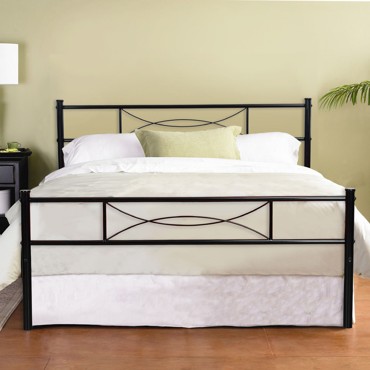 Easytoassemble Metal Bed Frame Queen Platform Bedroom Replacement with Headboard