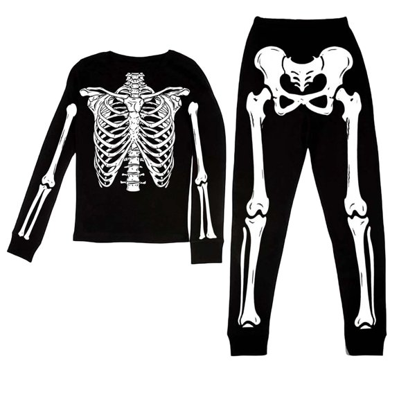 CAIVO Child 2 Piece Pajama Set Halloween Print Girls Sleepwear O-Neck Long Sleeve Tops And Pants Cozy Halloween PJ For Little Girls Soft Breathable