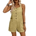 thumbnail image 4 of cfhntfmh Summer Rompers for Women Casual Loose Fit Shorts Square Neck Sleeveless Button Jumpsuits Summer Vacation Clothes, 4 of 6