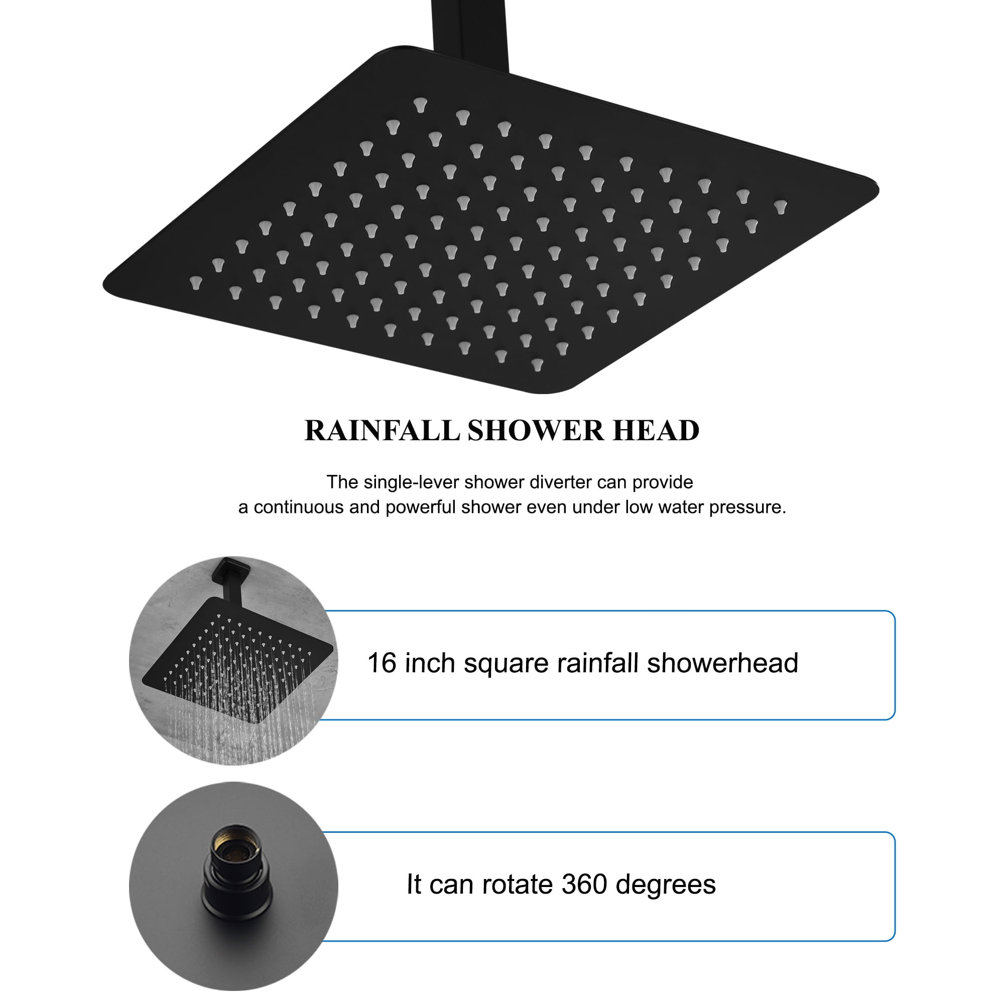 16 Inch Bathroom Rain Shower System Set ceiling mounted, Rainfall Shower Head with Handheld