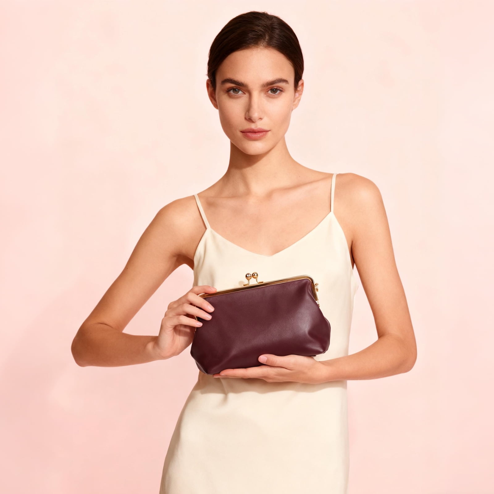 Yucurem Women's PU Crossbody Bag, Vintage Kiss Lock Medium Handbags, Evening Clutch Purse with Chain Strap for Party Travel Work Shopping (Wine Red)