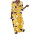 thumbnail image 2 of Ayolanni Fall Dresses V-Neck 3/4 Sleeve Floral A-Line Maxi Dress Holiday Elegant Cotton Flowy Long Dress Yellow L, 2 of 6