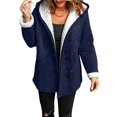 thumbnail image 2 of Women's Fleece Collar Long Sleeve Hooded Button-Down Jacket with Pockets Blue & White XXXL, 2 of 8