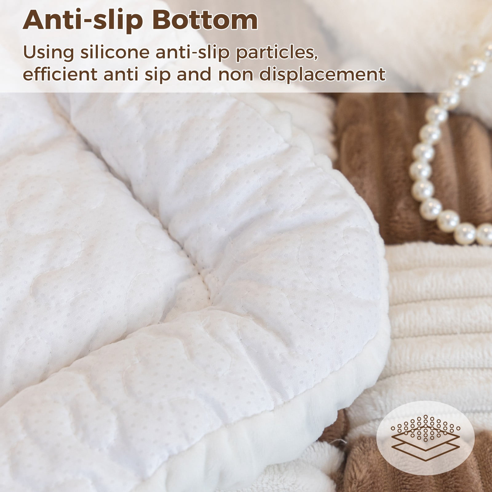 ANMINY Thick Fuzzy Checkered Couch Cover, Non-Slip Nordic Cream Sofa Protector Mat, Soft Flannel Furniture Cover