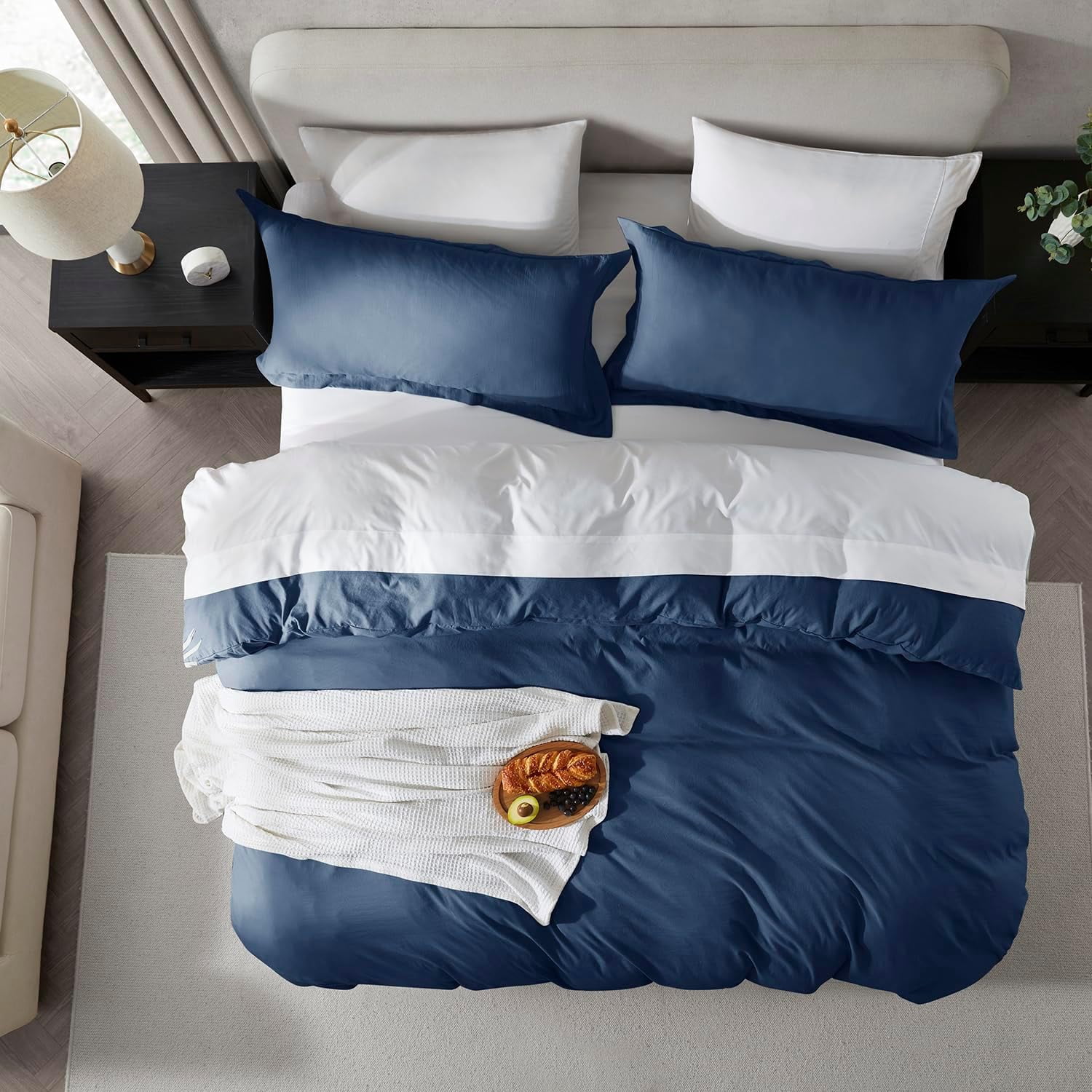 LammaLoe Duvet Cover California King Size, Soft Prewashed 3-Piece Duvet Cover Bedding Set with Pillow Shams, Navy