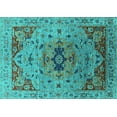 thumbnail image 1 of Ahgly Company Machine Washable Indoor Rectangle Oriental Turquoise Blue Industrial Area Rugs, 2' x 5', 1 of 4