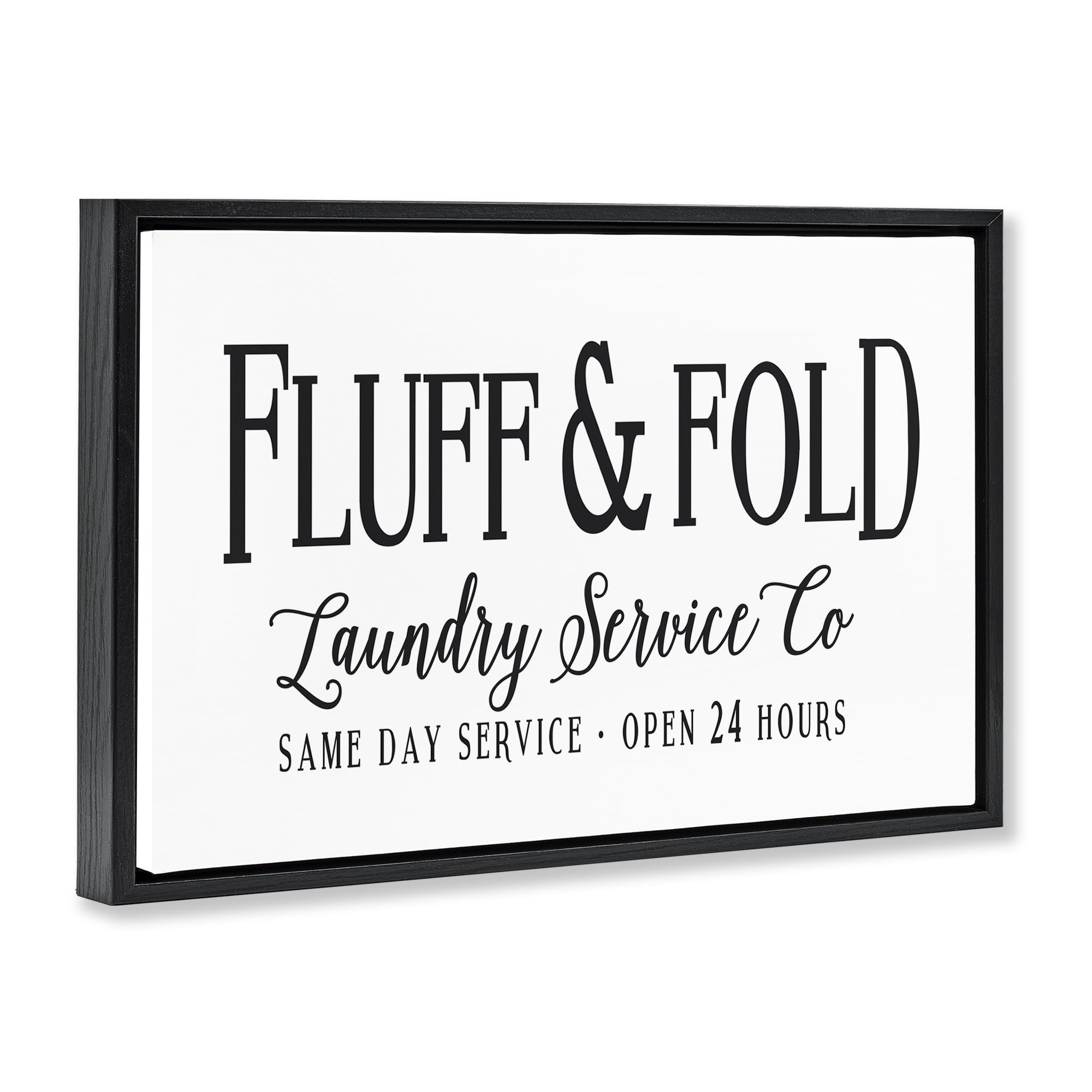 Stupell Industries Fluff & Fold Laundry Bath & Laundry Painting Black Floater Framed Canvas Art Print Wall Art, 25 x 17