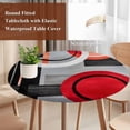 thumbnail image 5 of Red Gray Black Round Fitted Table Cover Abstract Round Modern Art Waterproof Table Cloth with Elastic Edge Wipeable Tablecloth for Picnic Camping Party Fits 45"-54" Diameter, 5 of 8